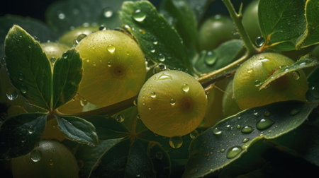 Green grapes with drops of dew on them. Close-up.の素材
