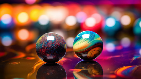 Colorful bokeh background with glass balls of different colors.の素材