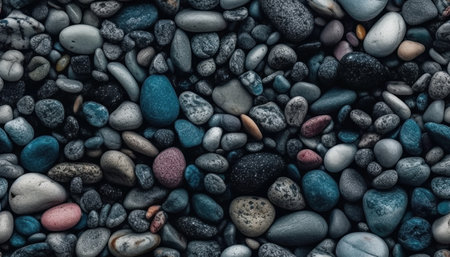 colorful pebbles on the beach, closeup of photoの素材