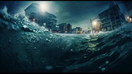 Underwater view of stormy sea with big waves. Mixed mediaの素材