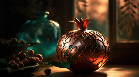 Still life with a vase of cherries and pomegranateの素材