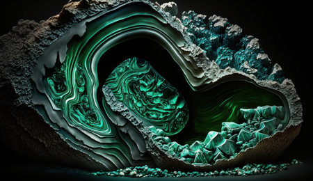 raw crystalline gem mined in a borehole. Nuggets: emerald, ruby, diamond, quartz.の素材