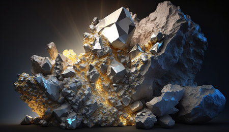 raw crystalline gem mined in a borehole. Nuggets: emerald, ruby, diamond, quartz. Created with AI.の素材