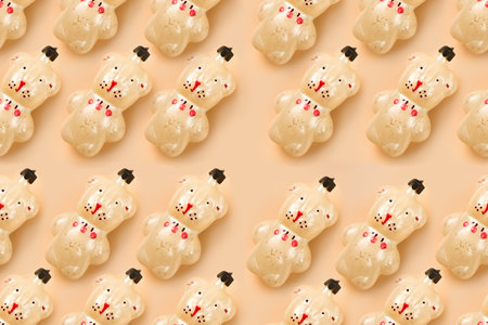 New Year pattern made of old retro glass christmas toy pink dogの写真素材