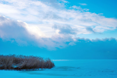 Frozen Baltic sea in the winter in stormの写真素材