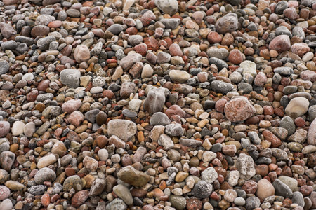 Pebbles on the beach in the summer. texture and backgroundの写真素材
