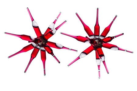3d rendering of red virus isolated on white background with clipping pathの写真素材