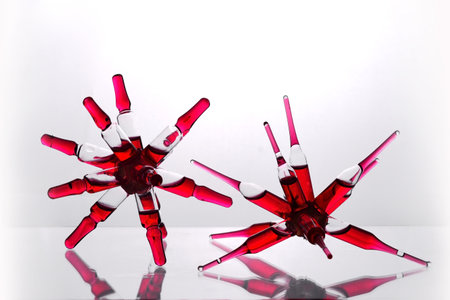 Red medical ampoules on a white background. close-up.の写真素材