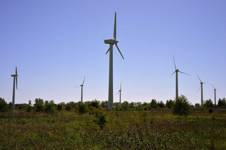 Windmills for electric power production, Zaragoza Province, Aragon, Spain.の写真素材