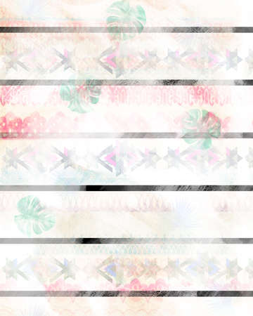 Tropical palm leaf pattern with geometric background.の写真素材