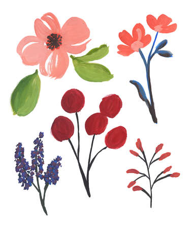 Watercolor flowers. Set of abstract flowers.の写真素材