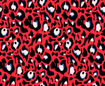 Leopard pattern design, vector illustration background. Animal design. Red, blue, white, black colors. Textile print.のイラスト素材
