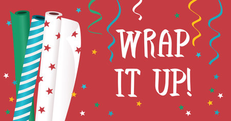 Promotion banner for advertising with wrapping christmas paper, ribbons, stars and lettering wrap it...