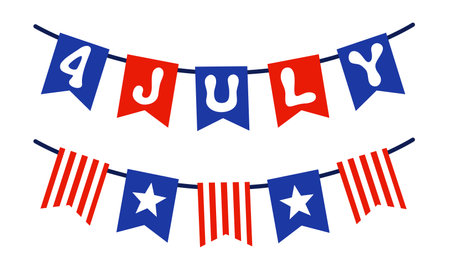 Illustration of flag garlands for USA Independence day in cartoon flat style.のイラスト素材