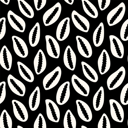 Seamless pattern beige seashells on a black background. Sea beach stylish minimalist pattern.のイラスト素材