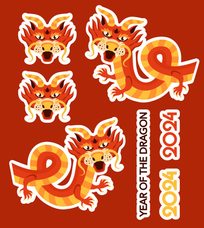 Happy chinese new year dragon stickers. Traditional Asian lunar calendarのイラスト素材