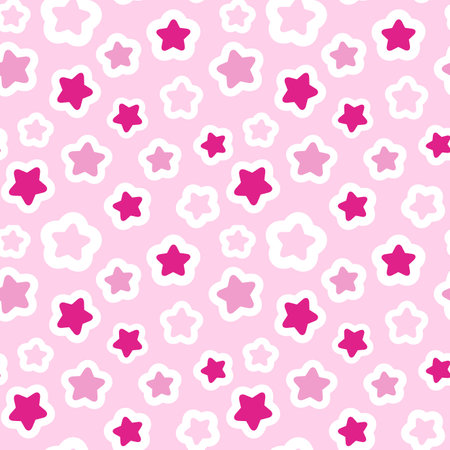 Cute seamless pattern different pink star stickers. Pink background for textiles, paper, nursery, valentines day.のイラスト素材