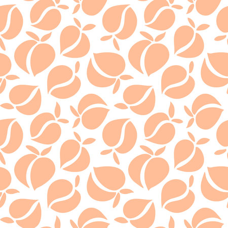 Peaches seamless pattern in trendy peach fuzz color. Summer fruit background for paper, fabric,...