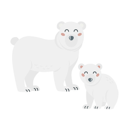 Cute cartoon hand drawn polar bear and baby bear on isolated white background.のイラスト素材