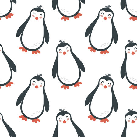 Seamless pattern with cute cartoon hand draw penguin. Design for printing, textile, fabric.のイラスト素材