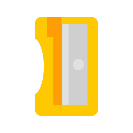 Yellow pencil sharpener cartoon illustration in flat style. Stationery, office and school supplies. Isolated on white. Vector illustrationのイラスト素材