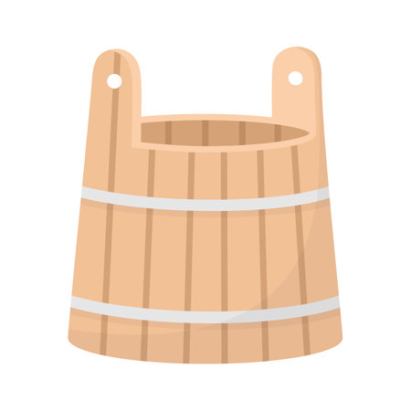 Wooden bucket flat style illustration. Sauna, bathhouse, spa object, design element isolated on white. Vector illustrationのイラスト素材