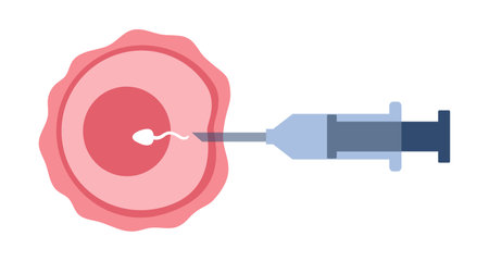 In vitro fertilization. IVF. Egg cell and syringe with sperm illustration in cartoon flat style.のイラスト素材