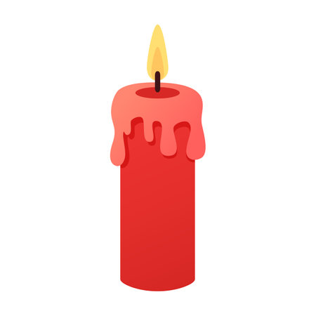 Red burning candle in cartoon flat style. Design elements for home decor, Valentines Day, wedding, bachelorette party. Vector illustrationのイラスト素材