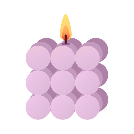 Lilac burning candle in interesting shape in cartoon flat style. Design elements for home decor, Valentines Day, wedding, bachelorette party. Vector illustrationのイラスト素材
