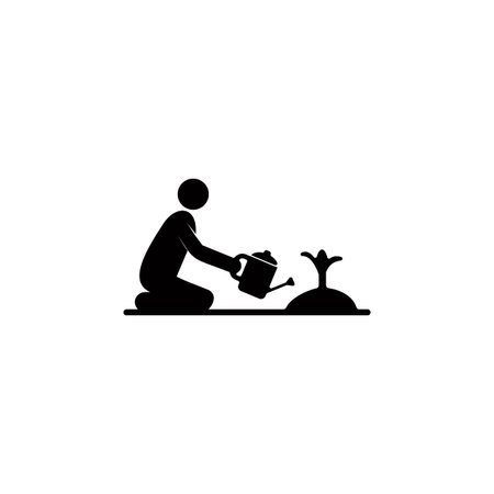 A the farmer is watering the plant icon isolated on white backgroundのイラスト素材