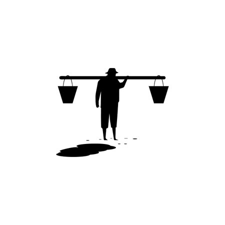 Farmer with a yoke carries water vector icon.のイラスト素材