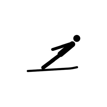 Silhouette Jumping skier athlete isolated icon. Winter sport games discipline. Black and white design vector illustration. Web pictogram icon symbol for infographics on white backgroundのイラスト素材
