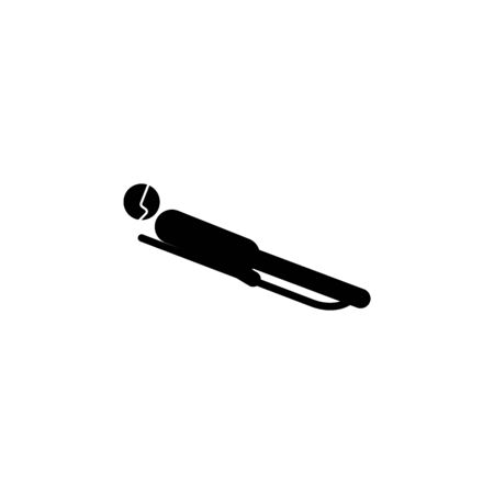 Silhouette Jumping skier athlete isolated icon. Winter sport games discipline. Black and white design vector illustration. Web pictogram icon symbol for infographics on white backgroundのイラスト素材
