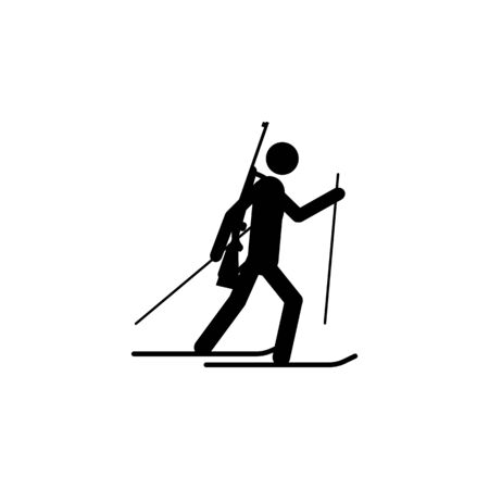 Silhouette biathlon athlete isolated icon. Winter sport games discipline. Black and white design vector illustration. Web pictogram icon symbol for infographics on white backgroundのイラスト素材