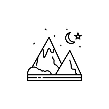 Mountain, night, starts, nature outline icon. Element of landscapes illustration. Signs and symbols outline icon can be used for web, mobile app, UI, UXのイラスト素材