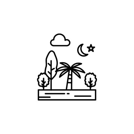 Trees, nature, forest, night, moon, stars outline icon. Element of landscapes illustration. Signs and symbols outline icon can be used for web, mobile app, UI, UXのイラスト素材