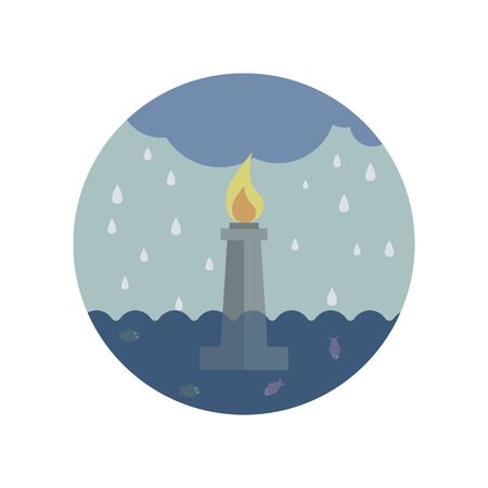 statue in the sea under the rain color icon. Element of global warming illustration. Signs and symbols collection icon for websites, mobile app on white background on white backgroundのイラスト素材