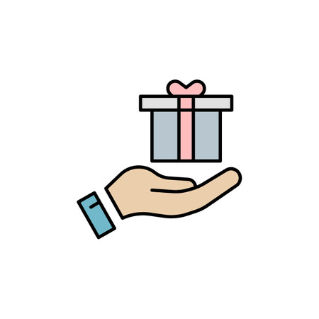 gift, hand, present, easter line colored icon. Signs and symbols can be used for web, logo, mobile app, UI, UXのイラスト素材