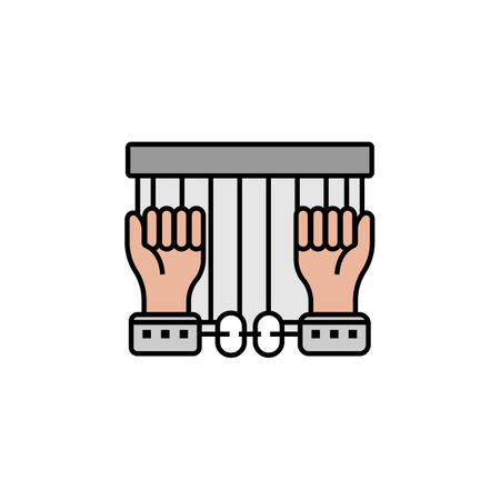jail, arrest, arrested, prisoner, handcuffs line colored icon. Elements of protests illustration icons. Signs, symbols can be used for web, logo, mobile app, UI, UXのイラスト素材