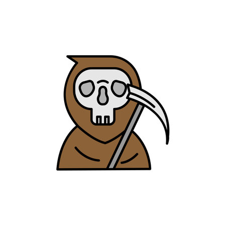grim reaper line illustration colored icon. Signs and symbols can be used for web, logo, mobile app, UI, UXのイラスト素材