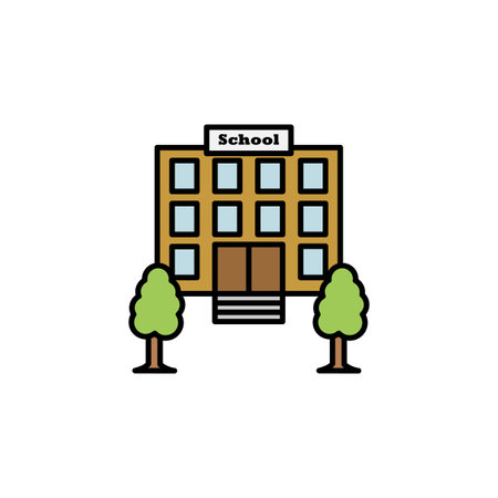 school building line icon on white background. Signs and symbols can be used for web, logo, mobile...