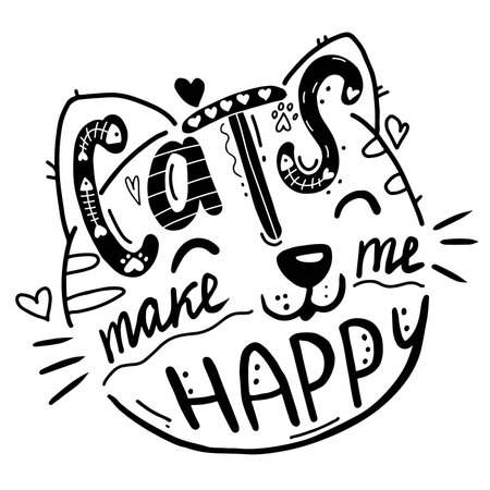 Lettering and cute doodles for world cat day. Design for t-shirt, prints, invitations, cases, cards.のイラスト素材