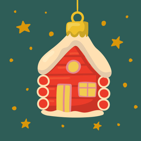 Christmas tree ornament in the shape of a house. Vector illustration.のイラスト素材