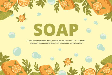 Banner with citrus and green soap. Text frame for website, blog, social media.のイラスト素材