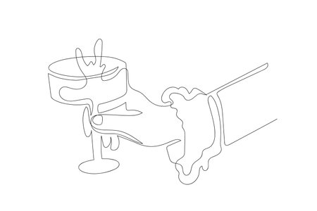 New Year s festive illustration. A hand holding a champagne glass in one line drawing style.のイラスト素材
