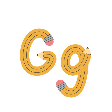 The letter G designed as a yellow pencil. Vector alphabet illustration.のイラスト素材