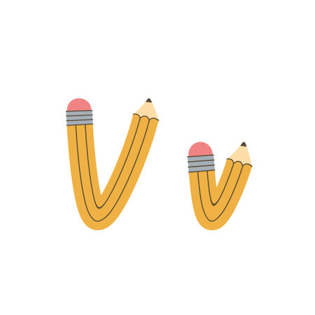 Yellow pencil shaped like the uppercase letter V. Vector design.のイラスト素材