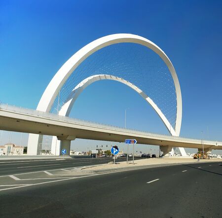 Al Wahda Artscape or 5 june arch or blockade arc landmark at the entrance of Lusail city in Doha Qatar taken at Feb 2019の写真素材