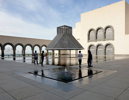 Patio hall of Islamic museum in Doha Qatar with some tourists taken in May 2019のeditorial素材