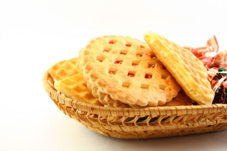 A canister of cookies and sweetsの写真素材